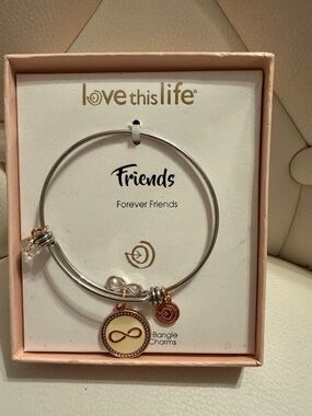 Friends Infinity Charm Bangle - Silver and Rose Gold